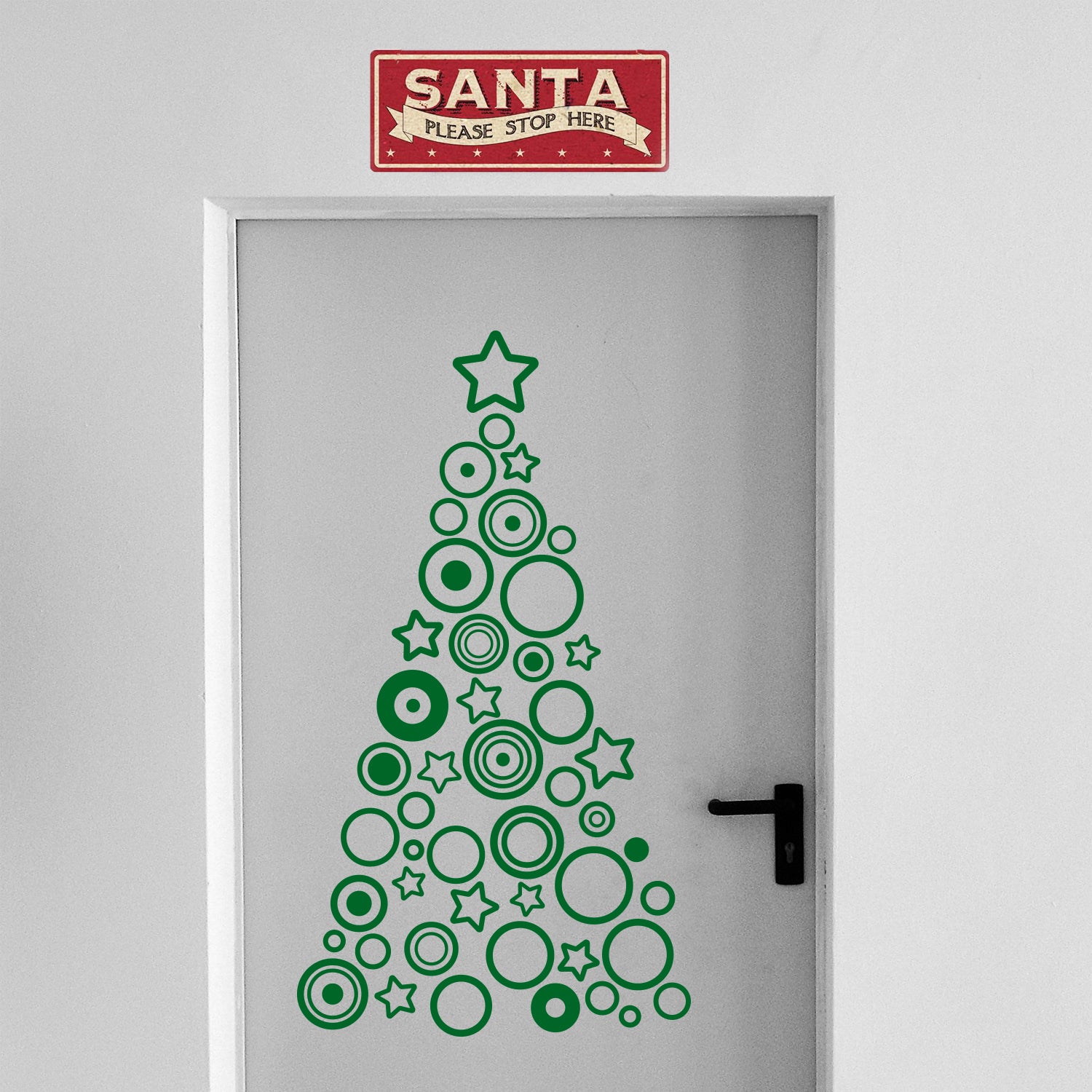Vinyl Wall Art Decal - Circles and Stars Christmas Tree - 36" x 20" - Seasonal Holiday Decor Sticker - Indoor Outdoor Home Office Wall Door Window Bedroom Workplace Decals (36" x 20", Green) 660078127100