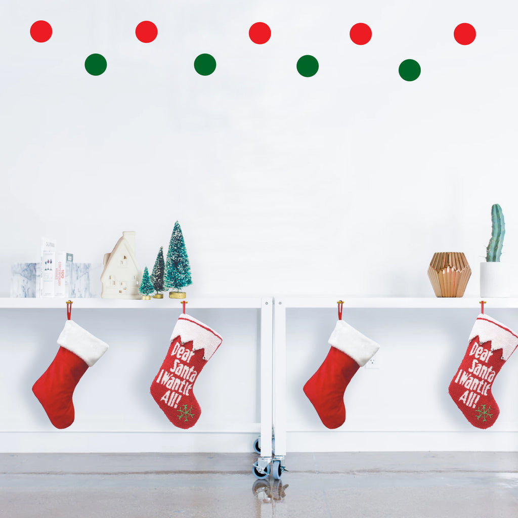 Set of 20 Vinyl Wall Art Decal - Red and Green Polka Dots - 5" x 5" Each - Christmas Seasonal Decor Sticker - Indoor Outdoor Window Home Living Room Bedroom Apartment Office Door Deccals 660078128336
