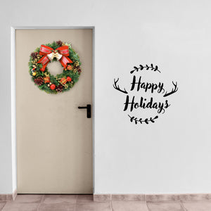 Vinyl Wall Art Decal - Happy Holidays - 20" x 22" - Winter Christmas Seasonal Holiday Decoration Sticker - Indoor Outdoor Home Office Wall Door Window Bedroom Workplace Decals (20" x 22", Black) 660078127469