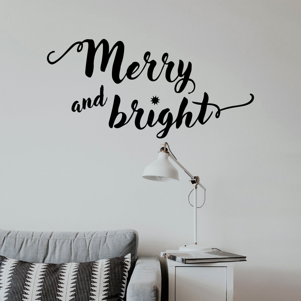 Vinyl Wall Art Decal - Merry and Bright - 11" x 22.5" - Christmas Seasonal Decoration Sticker - Indoor Outdoor Home Office Wall Door Window Bedroom Workplace Decor Decals (11" x 22.5", Black) 660078127667