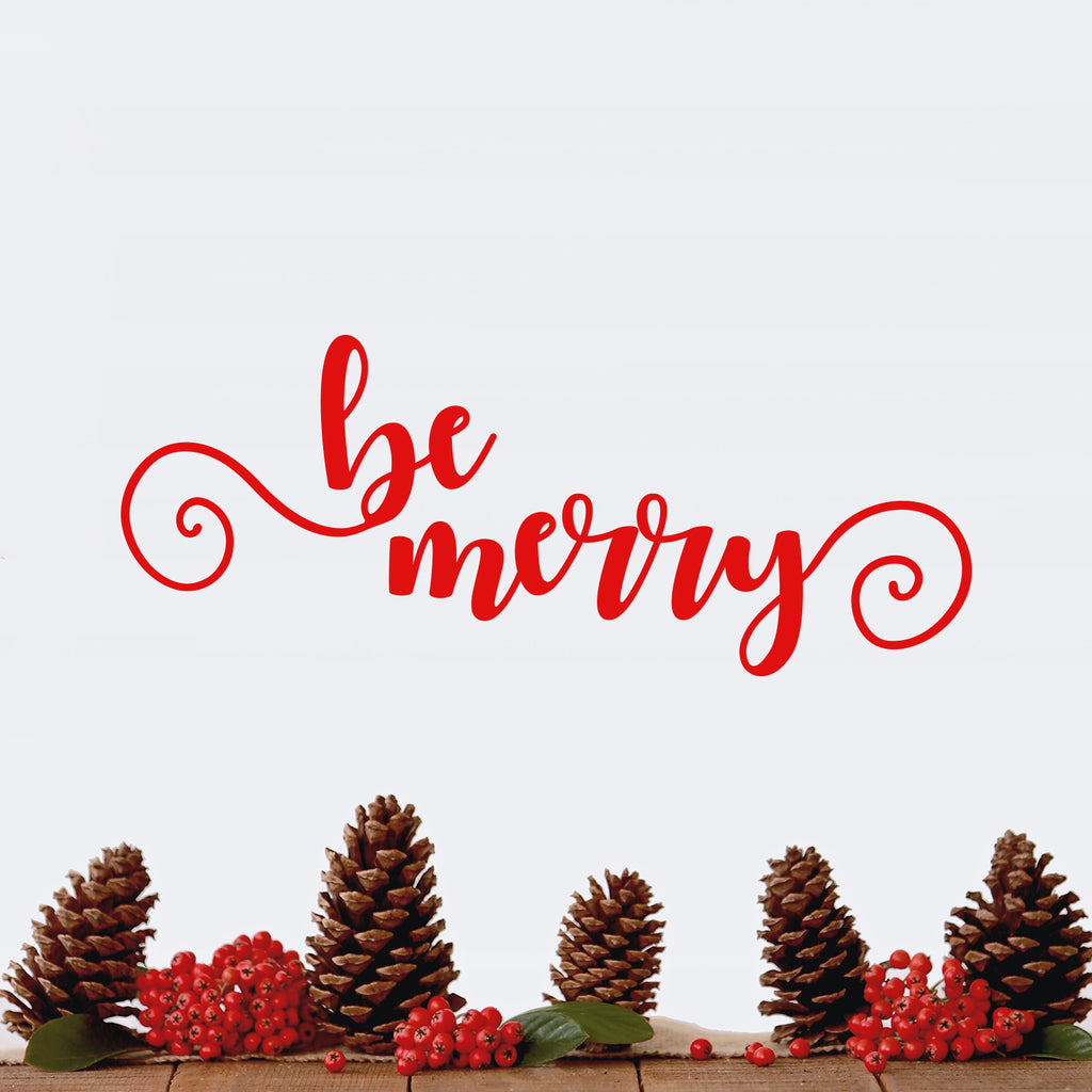 Vinyl Wall Art Decal - Be Merry - 9" x 22.5" - Cursive Christmas Seasonal Holiday Decoration Sticker - Indoor Outdoor Home Office Wall Window Door Decoration Adhesive Decals (9" x 22.5", Red) 660078127933