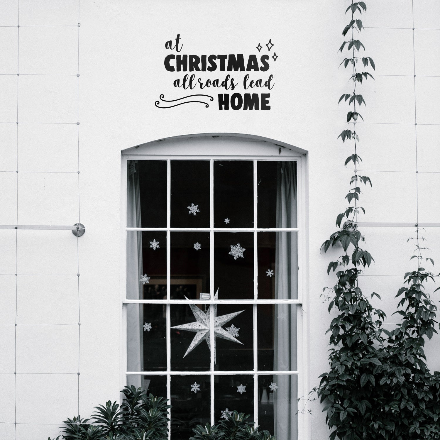 Vinyl Wall Art Decal - at Christmas All Roads Lead Home - 14" x 22.5" - Christmas Seasonal Decoration Sticker - Indoor Home Office Wall Door Window Bedroom Workplace Decor Decals (14" x 22.5", Black) 660078128022