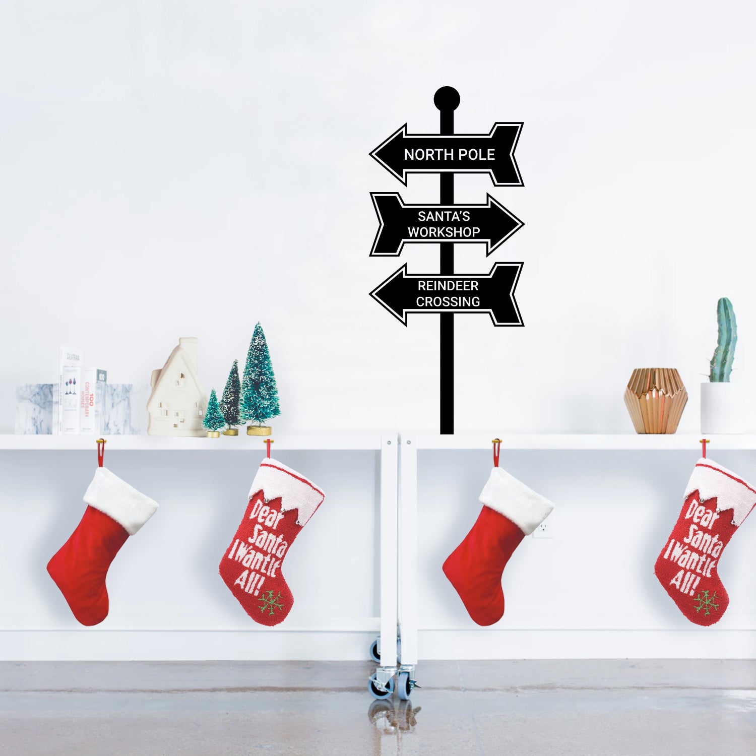 Vinyl Wall Art Decal - Christmas Street Signs - 35" x 16" - Holiday Seasonal Sticker - Indoor Outdoor Home Apartment Office Wall Door Window Bedroom Workplace Decor Decals (35" x 16", Black) 660078128107