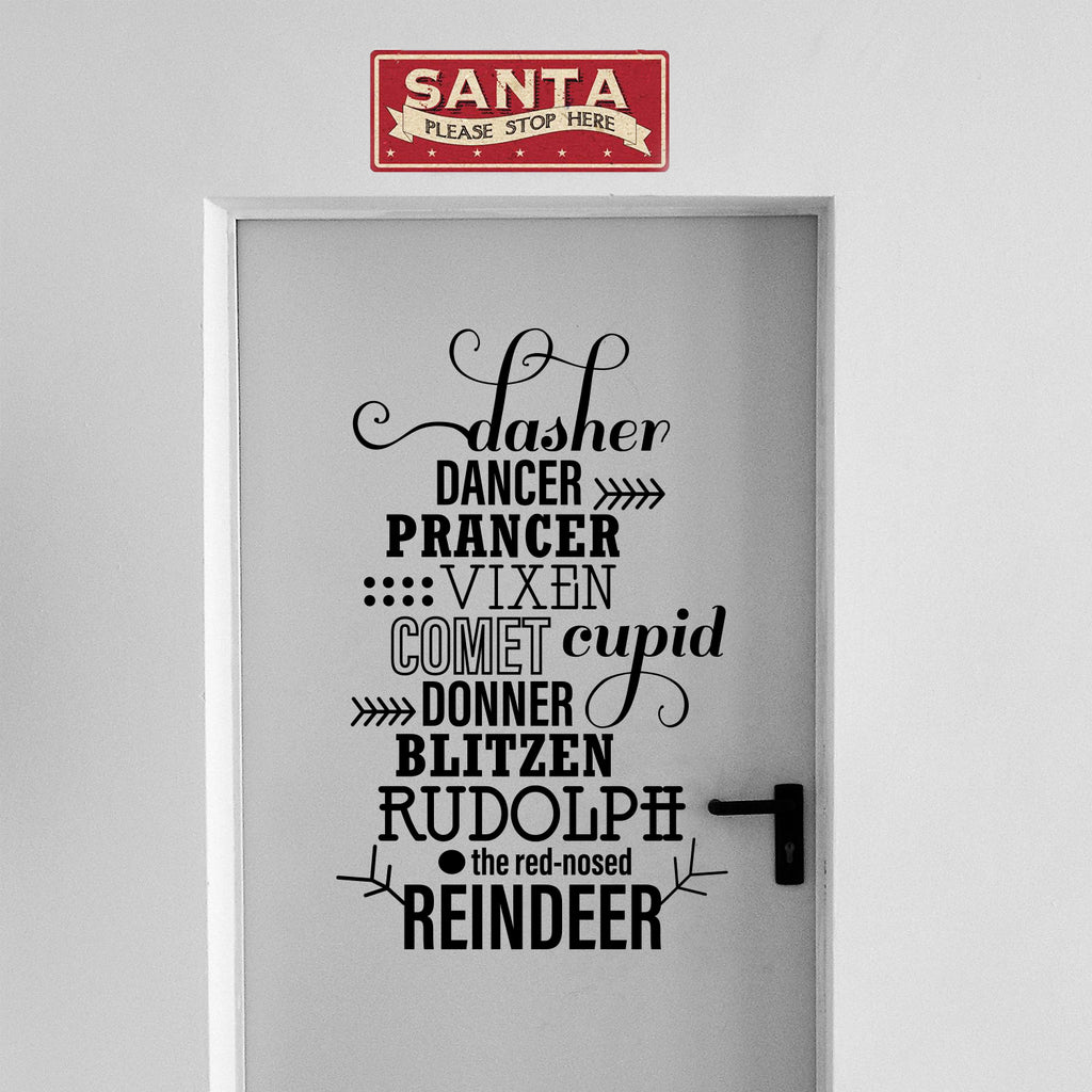 Vinyl Wall Art Decal - Santa's Reindeer Names - 35" x 22" - Holiday Christmas Seasonal Sticker - Indoor Home Apartment Office Wall Door Window Bedroom Workplace Decor Decals (35" x 22", Black) 660078128176