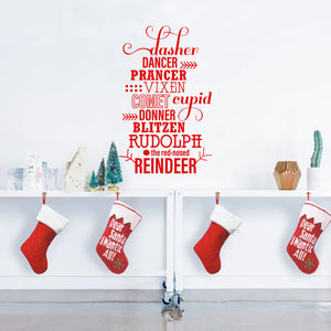 Vinyl Wall Art Decal - Santa's Reindeer Names - 35" x 22" - Holiday Christmas Seasonal Sticker - Indoor Home Apartment Office Wall Door Window Bedroom Workplace Decor Decals (35" x 22", Red) 660078128183
