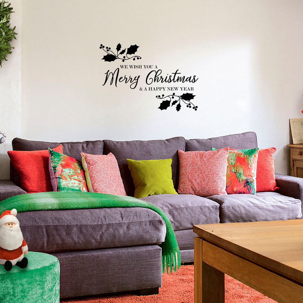 Vinyl Wall Art Decal - We Wish You A Merry Christmas - 22.5" x 32" - Christmas Holiday Seasonal Sticker - Indoor Home Apartment Wall Door Window Bedroom Workplace Decor Decals 660078128206