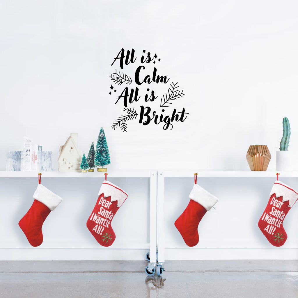 Vinyl Wall Art Decal - All is Calm All is Bright - 23" x 22.5" - Holiday Christmas Seasonal Sticker - Indoor Home Apartment Office Wall Door Window Bedroom Workplace Decor Decals (23" x 22.5", Black) 660078128220
