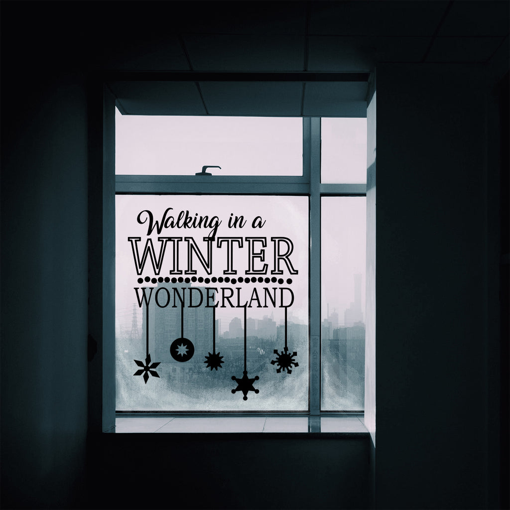 Vinyl Wall Art Decal - Walking in A Winter Wonderland - 26" x 23" - Christmas Holiday Seasonal Sticker - Indoor Home Apartment Office Wall Door Bedroom Workplace Decor Decals (26" x 23", Black) 660078128404