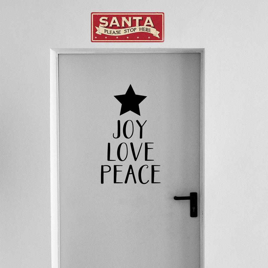 Vinyl Wall Art Decal - Star Joy Love Peace - 22.5" x 13" - Christmas Seasonal Holiday Decoration Sticker - Indoor Outdoor Home Office Wall Door Window Bedroom Workplace Decals (22.5" x 13", Black) 660078128589