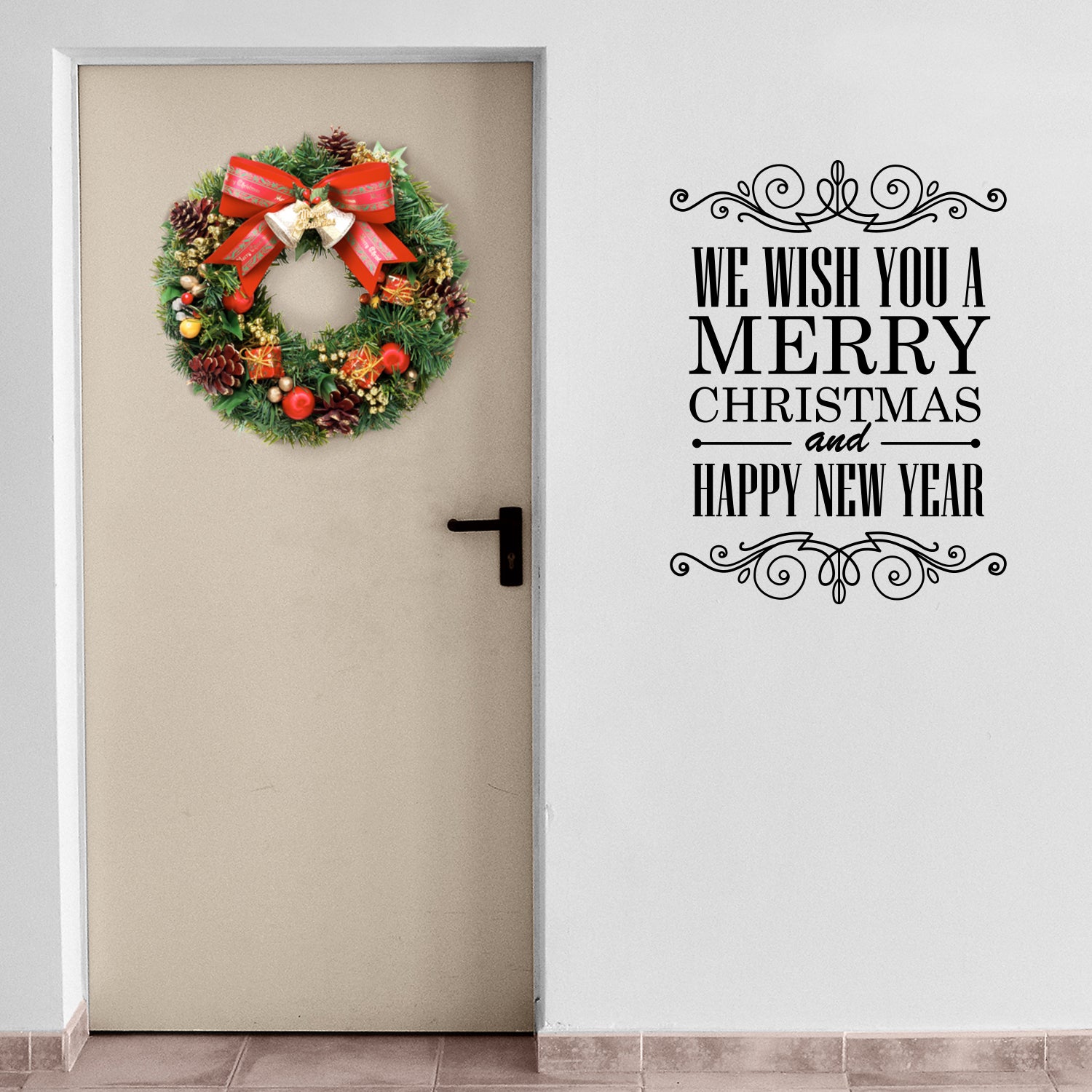 Vinyl Wall Art Decal - We Wish You A Merry Christmas and Happy New Year - 30" x 23" - Christmas Holiday Seasonal Sticker - Home Apartment Wall Door Window Work Decor Decals (30" x 23", Black) 660078128671