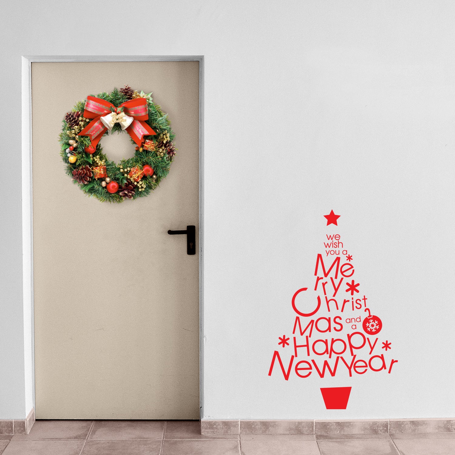 Vinyl Wall Art Decal - We Wish You A Merry Christmas and A Happy New Year - 32" x 21" - Christmas Holiday Seasonal Sticker - Home Apartment Wall Door Window Work Decor Decals (32" x 21", Red) 660078128718