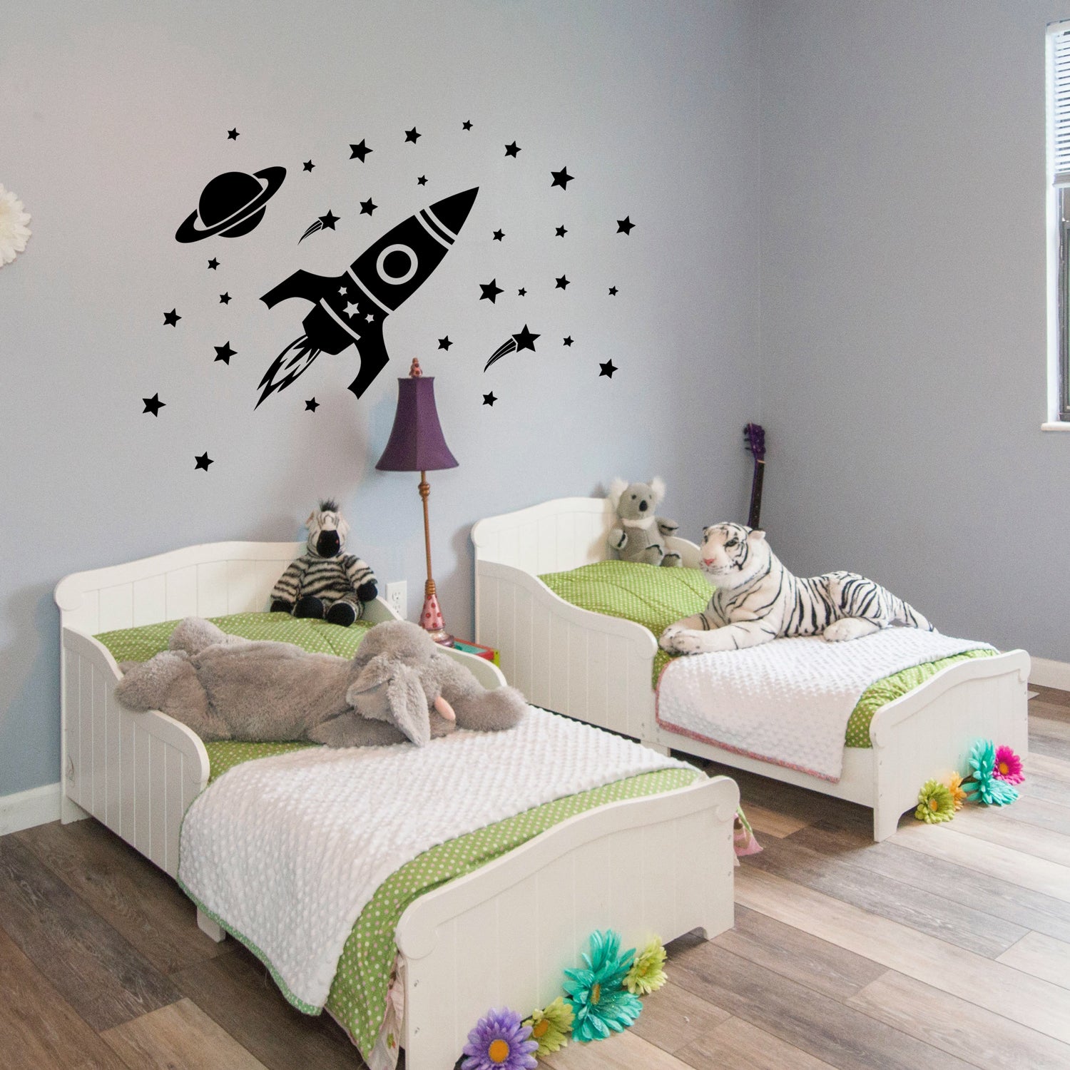 Vinyl Wall Art Decal - Outer Space Set - 26" x 22.5" - Cool Rocket Ship Stars Planet Kids Children Decor for Home Bedroom Playroom Wall Door - Unisex Apartment Nursery School Daycare Decor 660078130407
