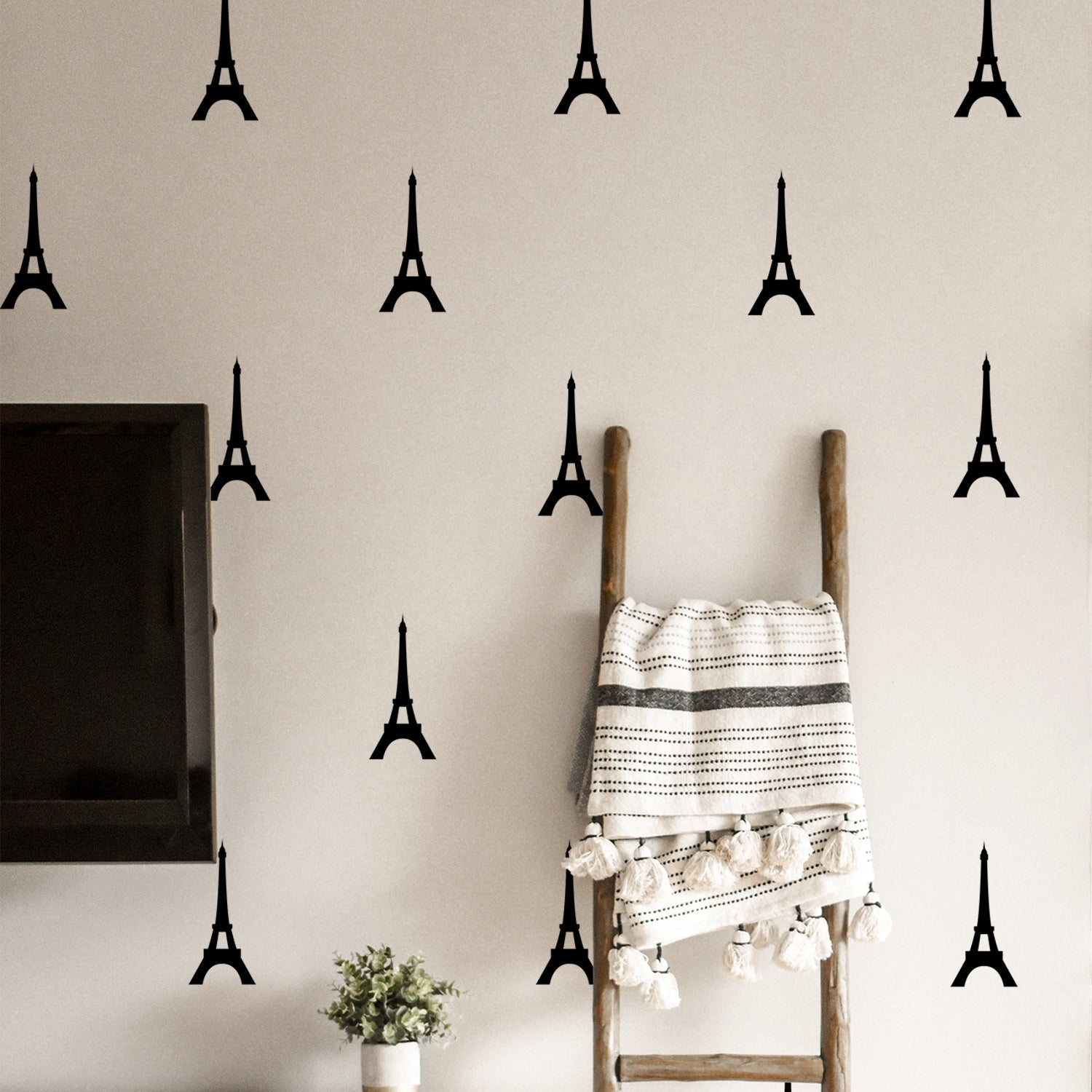 Set of 12 Vinyl Wall Art Decal - Eiffel" towers - 6" x 3 Each - Modern Elegant Home Indoor Outdoor Bedroom Living Room Apartment Nursery - Paris France" tourist Travel Decor (6" x 3 Each, Black) 660078133057