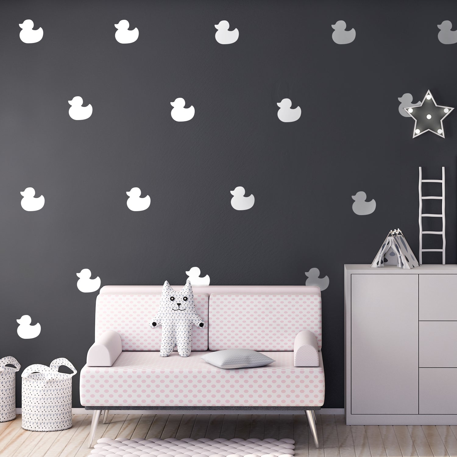 Set of 12 Vinyl Wall Art Decal - Little Ducks - 5" x 5" Each - Cute Fun Home Indoor Outdoor Bedroom Living Room Apartment Nursery - Shower Bath Time Nursery Playroom Decor (5" x 5" Each, White) 660078133095