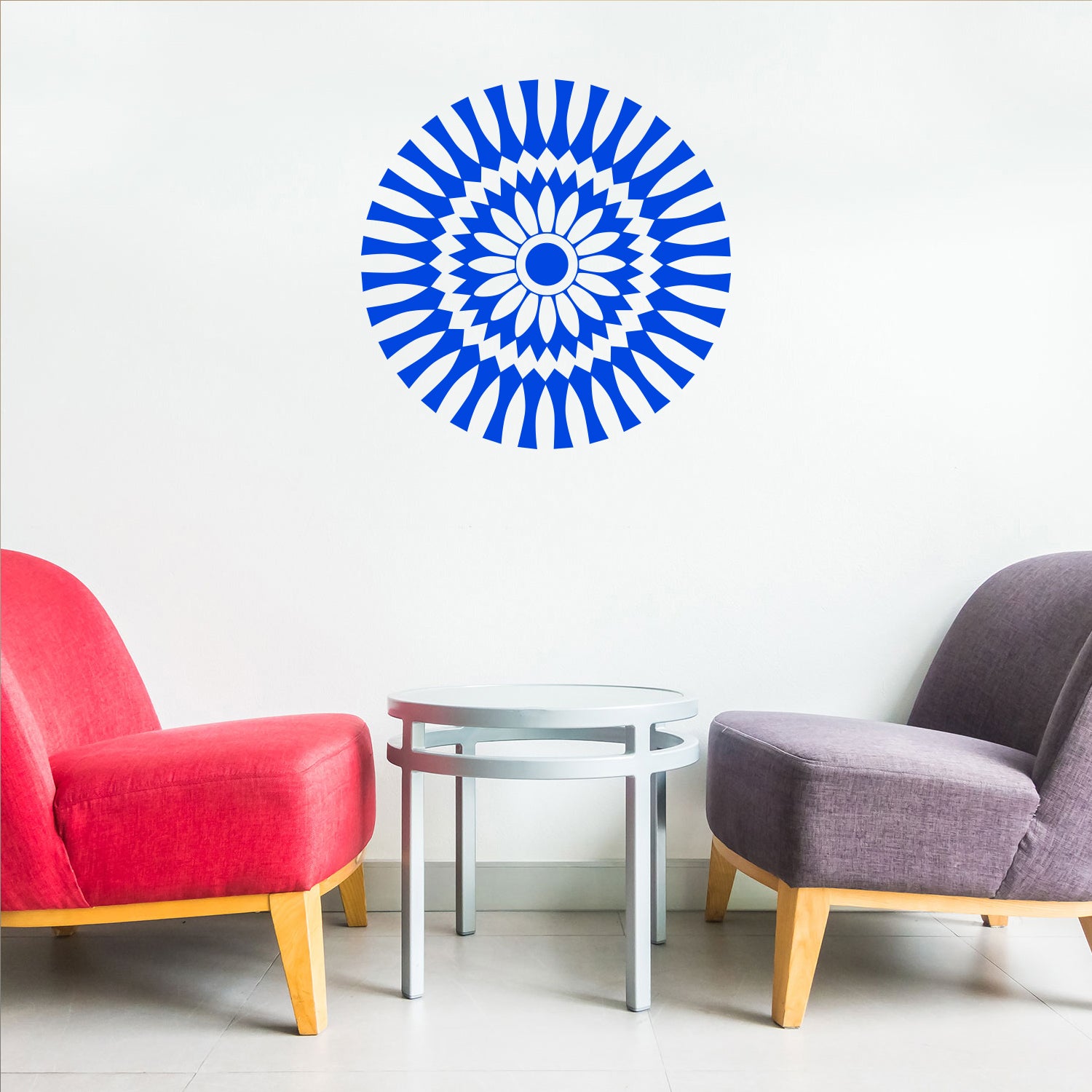 Vinyl Wall Art Decal - Abstract Sunflower Figure - 23" x 23" - Modern Home Bedroom Apartment Workplace Optical Illusion - Cool Living Room Door Office Work Door Window Decoration (23" x 23", Blue) 660078133224