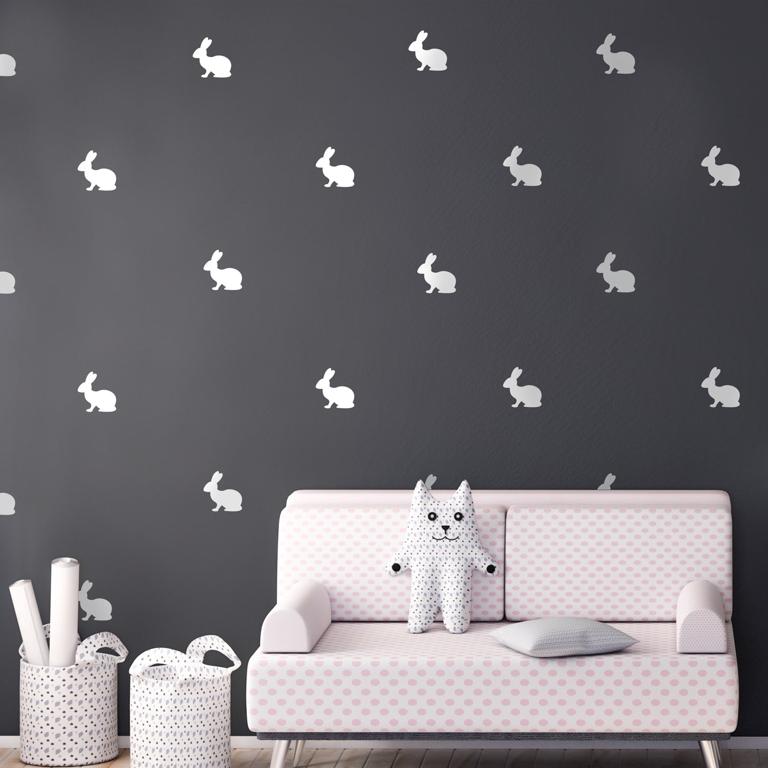 Set of 12 Vinyl Wall Art Decals - Bunnies - 4" x 4" - Fun Rabbits Home Bedroom Living Room Apartment Nursery Playroom - Cute Little Kids" toddler Teens Indoor Outdoor Decor (4" x 4", White) 660078133378