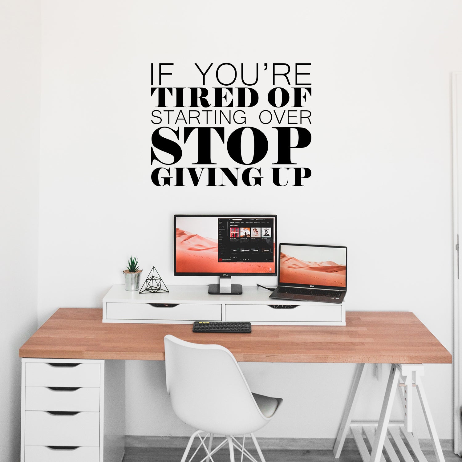 Vinyl Wall Art Decal - If You're Tired of Starting Over Stop Giving Up - 18" x 23" - Motivational Home Bedroom Apartment Workplace - Positive Gym Fitness Living Room Door Office Work Quotes Decor 660078133569