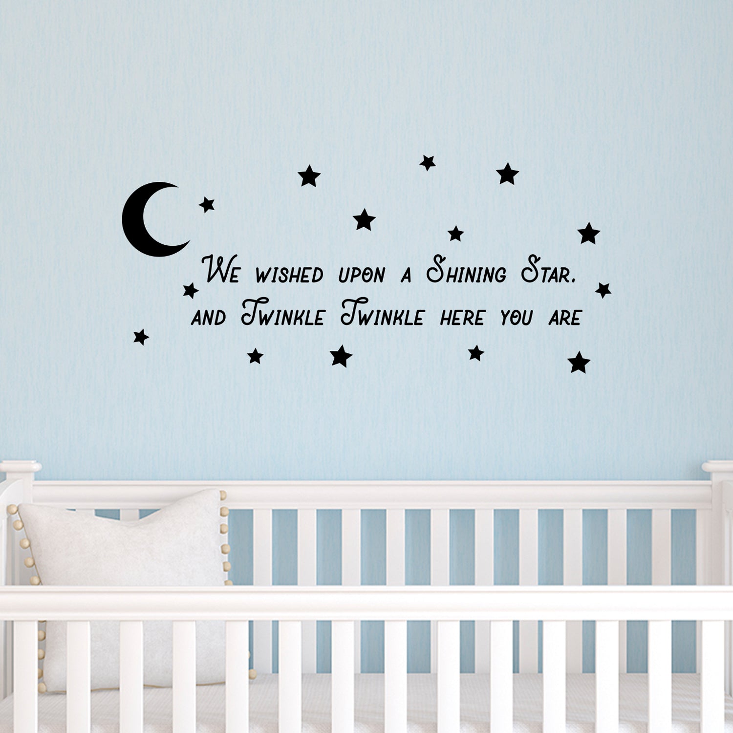 Vinyl Wall Art Decal - We Wished Upon A Shining Star And Twinkle Twinkle Here You Are - 11" x 25" - Cute Home Apartment Nursery Playroom Kids Boy Girl Bedroom - Moon And Stars Rhyme (11" x 25", Black) 660078134016