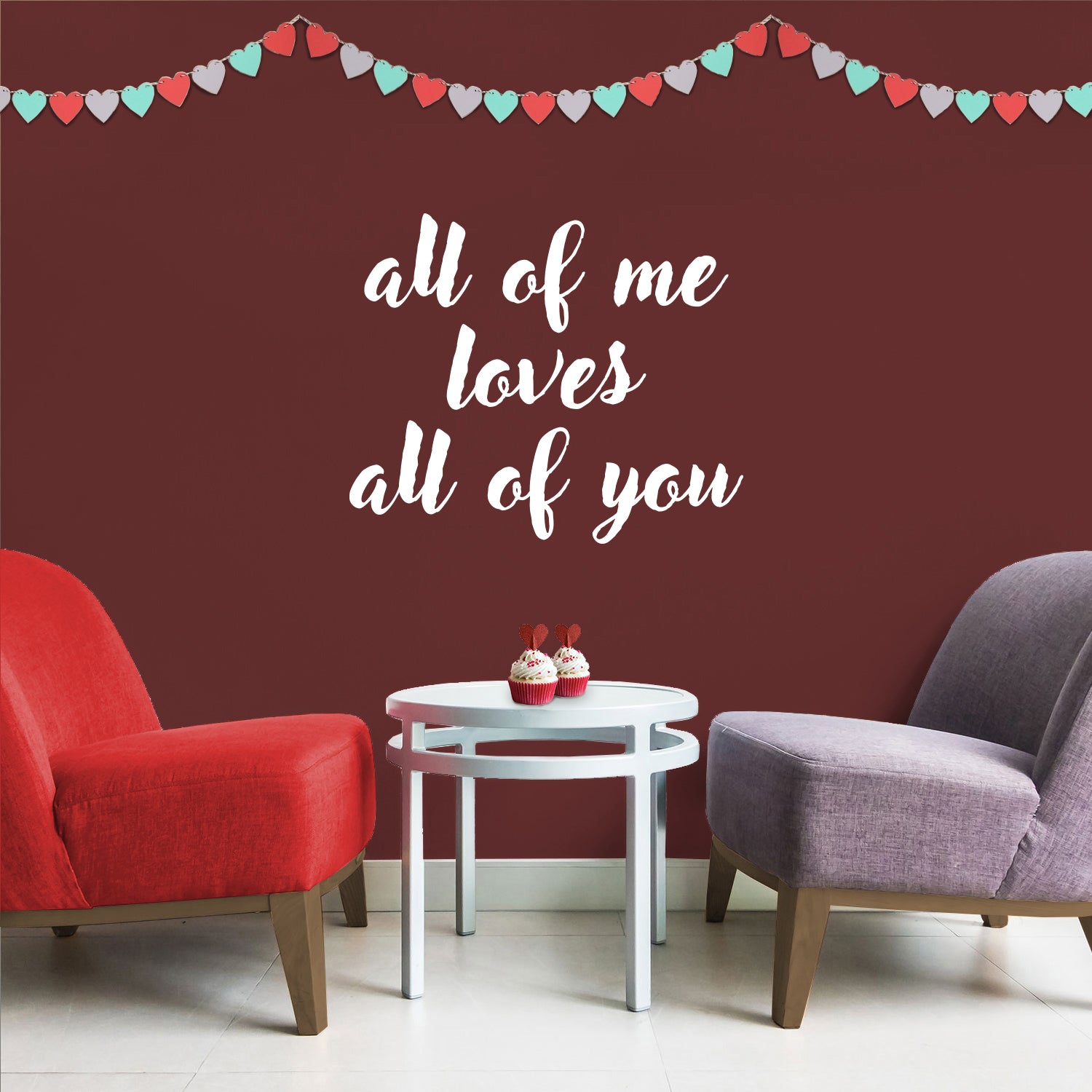Valentines Day Vinyl Wall Art Decal - All of Me Loves All of You - 19" x 23" - Modern Quote Home Living Room Bedroom Sticker - Trendy Couples Indoor Outdoor Apartment Decor (19" x 23", White) 660078134405