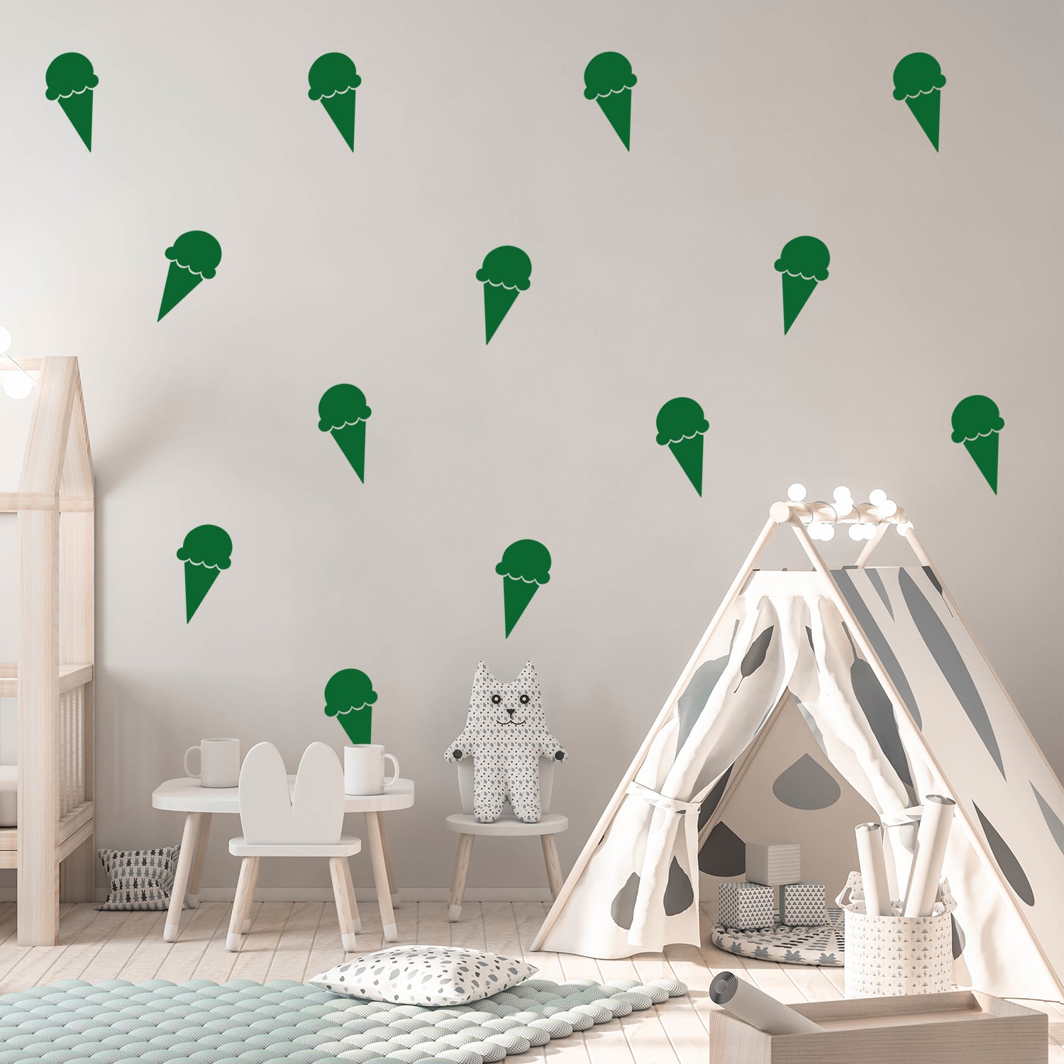 Set of 15 Vinyl Wall Art Decals - Ice Cream Cones - 6.3" x 3" Each - Fun Home Bedroom Living Room Apartment Nursery Playroom - Cute Little Kids" toddler Teens Indoor Decor (6.3" x 3" Each, Green) 660078136041
