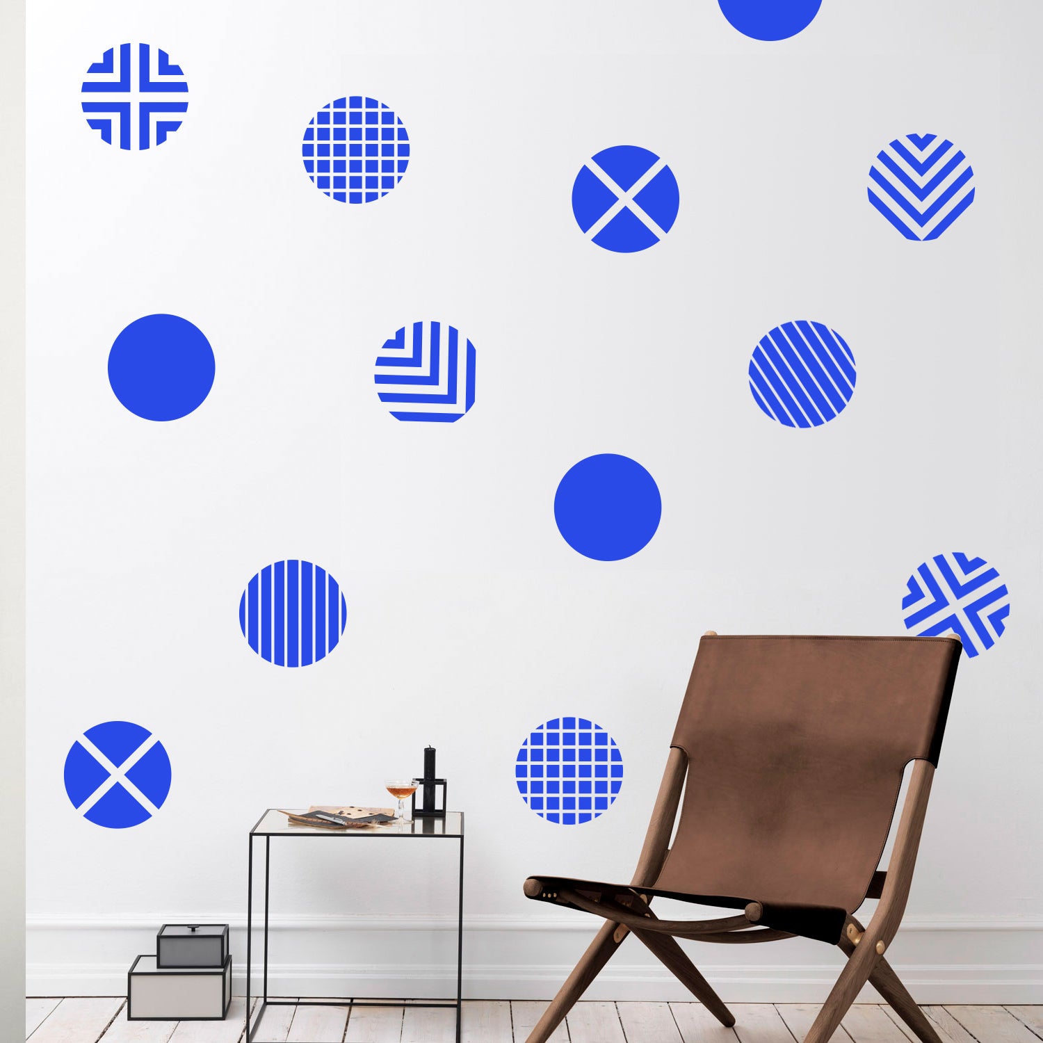 Set of 12 Vinyl Wall Art Decal - Circle Patterns - 10" x 10" Each - Modern Urban Decor for Home Apartment Workplace Decor - Geometric Design for Living Room Bedroom Decals (10" x 10" Each, Blue) 660078136171