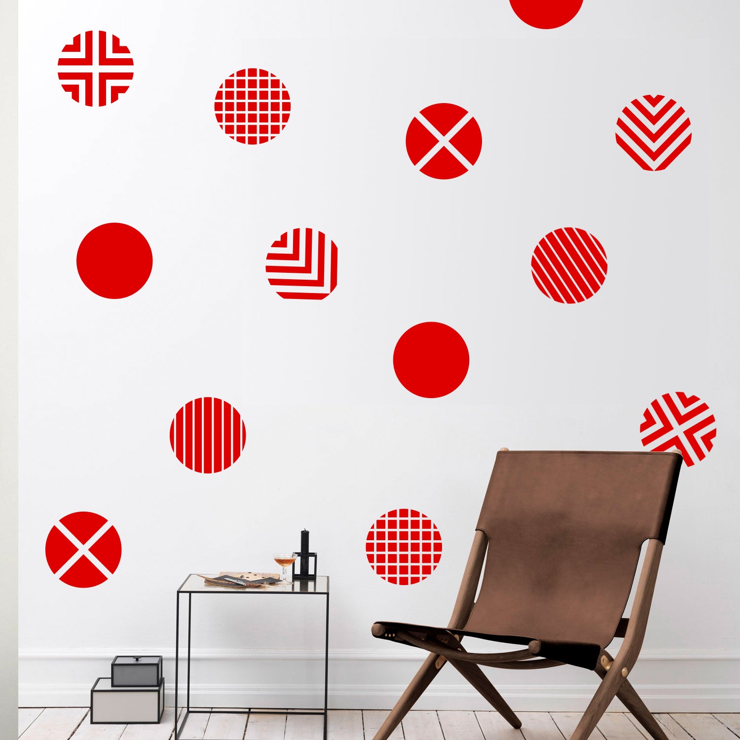 Set of 12 Vinyl Wall Art Decal - Circle Patterns - 10" x 10" Each - Modern Urban Decor for Home Apartment Workplace Decor - Geometric Design for Living Room Bedroom Decals (10" x 10" Each, Red) 660078136164