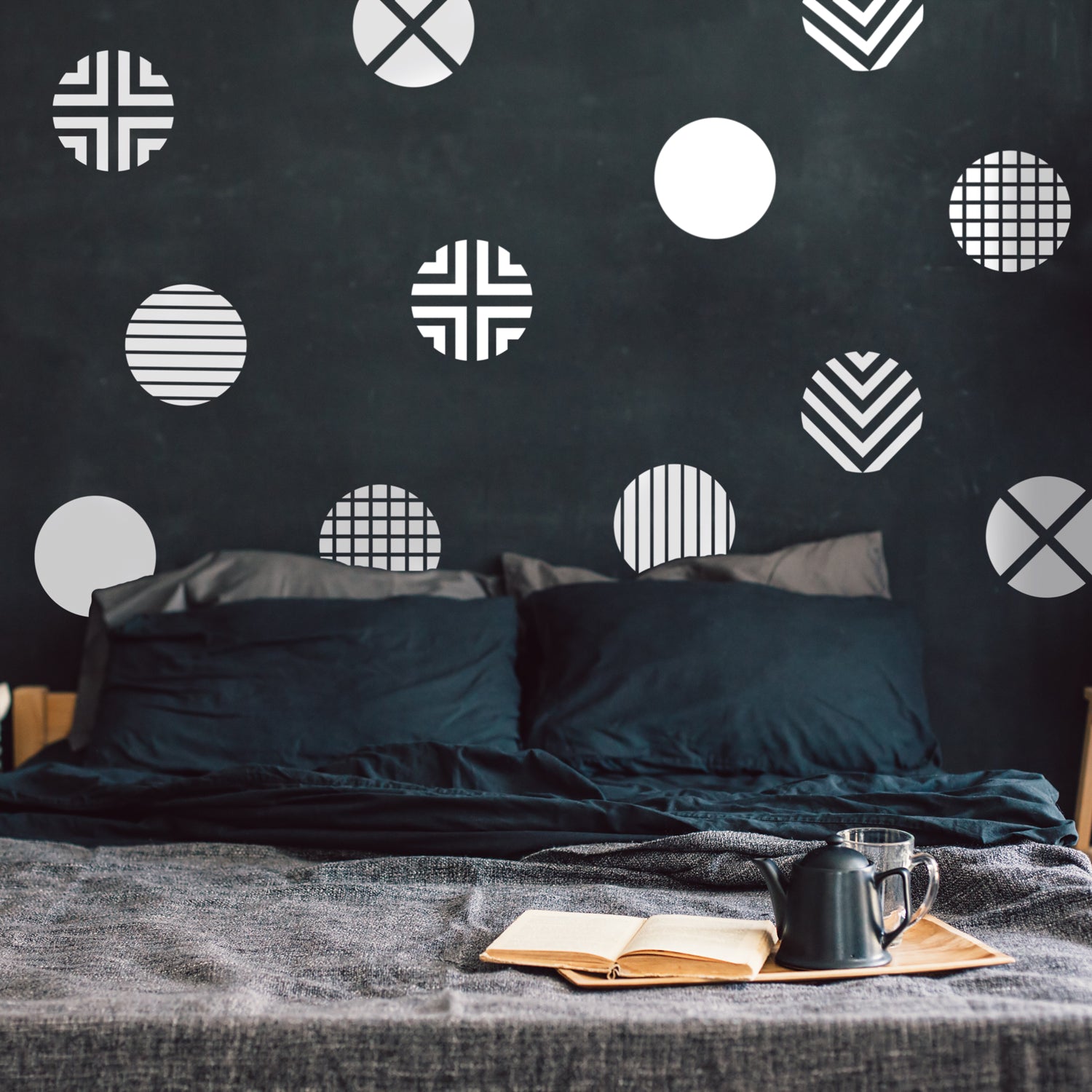 Set of 12 Vinyl Wall Art Decal - Circle Patterns - 10" x 10" Each - Modern Urban Decor for Home Apartment Workplace Decor - Geometric Design for Living Room Bedroom Decals (10" x 10" Each, White) 660078136157