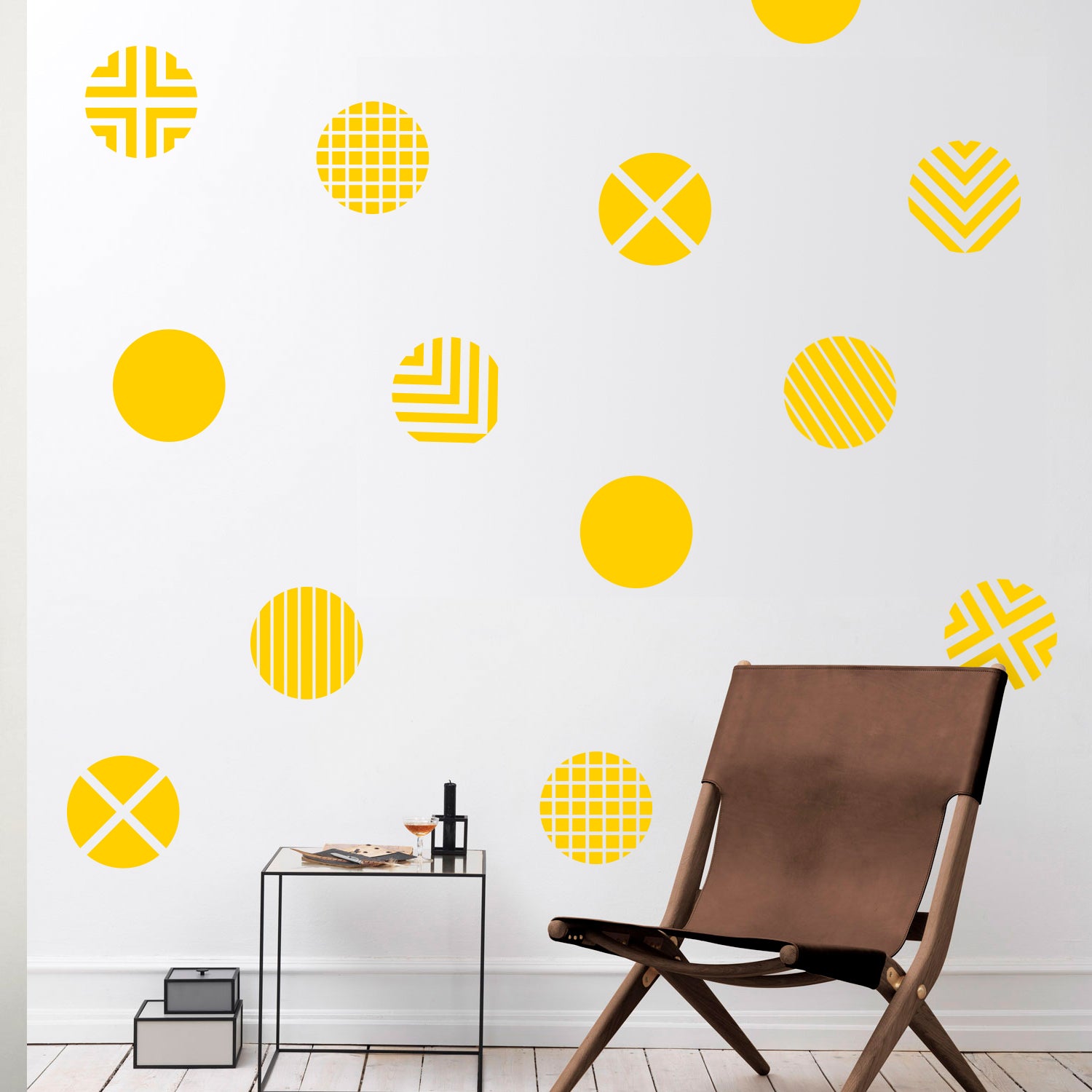 Set of 12 Vinyl Wall Art Decal - Circle Patterns - 10" x 10" Each - Modern Urban Decor for Home Apartment Workplace Decor - Geometric Design for Living Room Bedroom Decals (10" x 10" Each, Yellow) 660078136218