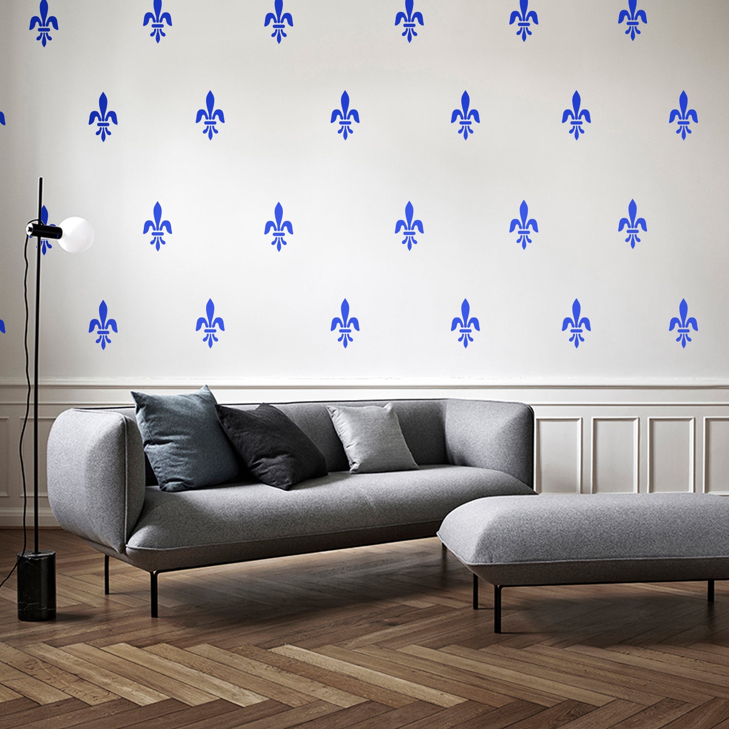 Set of 10 Vinyl Wall Art Decals - Fleur De Lis - 7" x 4" Each - Modern French Decor for Home Apartment Workplace Decor - Mid Century Design for Living Room Bedroom Office Decals (7" x 4" Each, Blue) 660078136379
