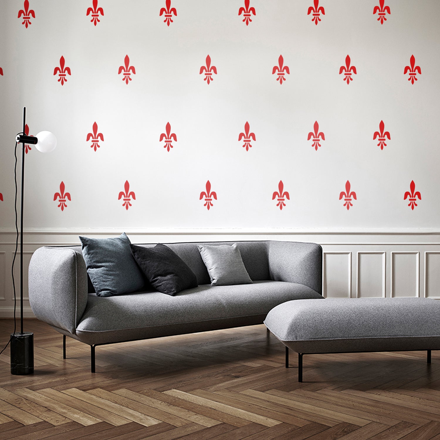 Set of 10 Vinyl Wall Art Decals - Fleur De Lis - 7" x 4" Each - Modern French Decor for Home Apartment Workplace Decor - Mid Century Design for Living Room Bedroom Office Decals (7" x 4" Each, Red) 660078136362