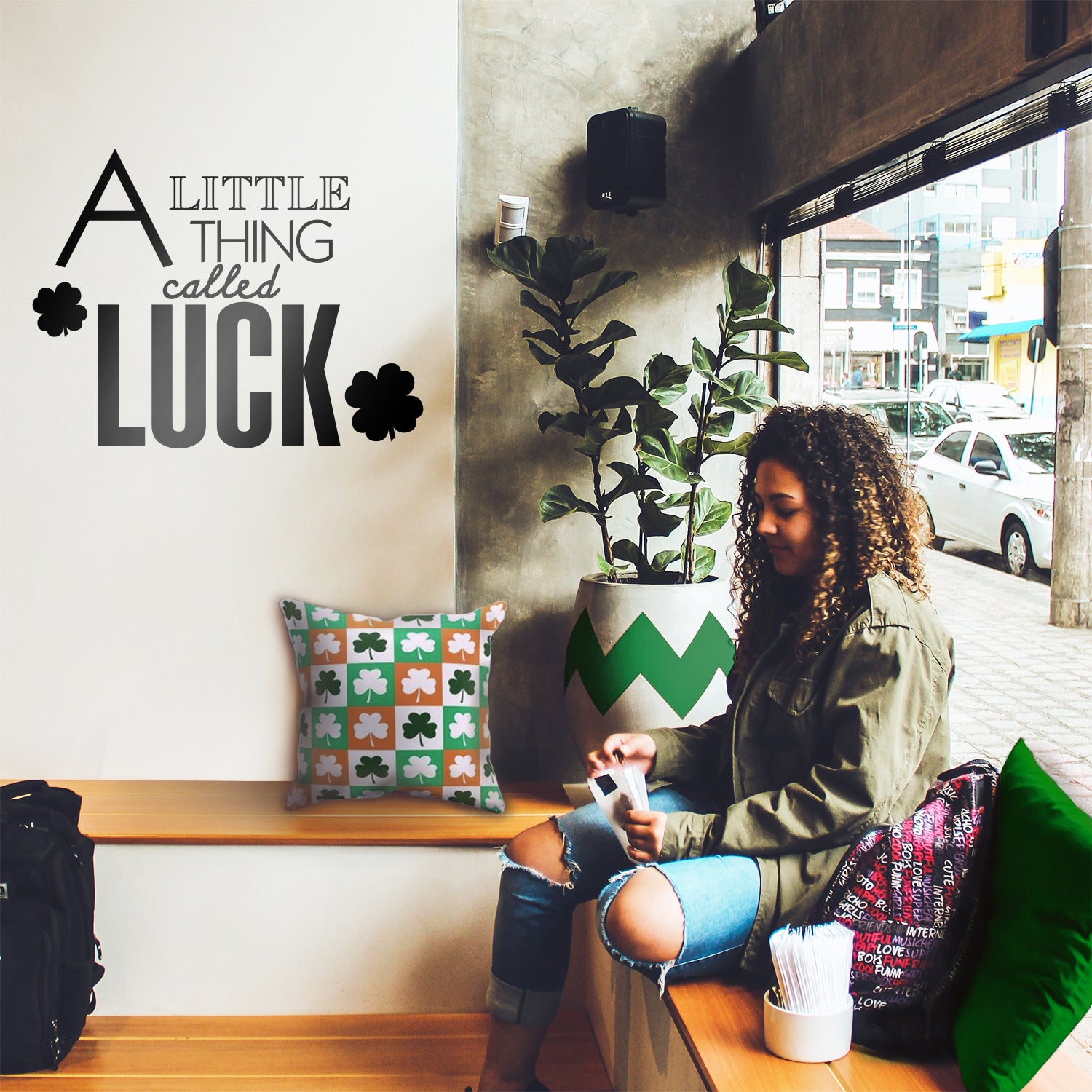 St Patrick's Day Vinyl Wall Art Decal - A Little Thing Called Luck - 18" x 23" - St Patty's Holiday Home Living Room Bedroom Sticker - Indoor Outdoor Workplace Apartment Decor (18" x 23", Black) 660078137451