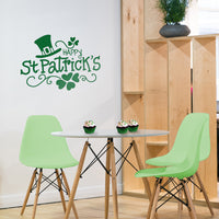 St Patrick's Day Vinyl Wall Art Decal - Happy St Patrick's Hat and Clovers - 23" x 16" - St Patty's Holiday Home Living Room Bedroom Office Workplace Apartment Decor Sticker