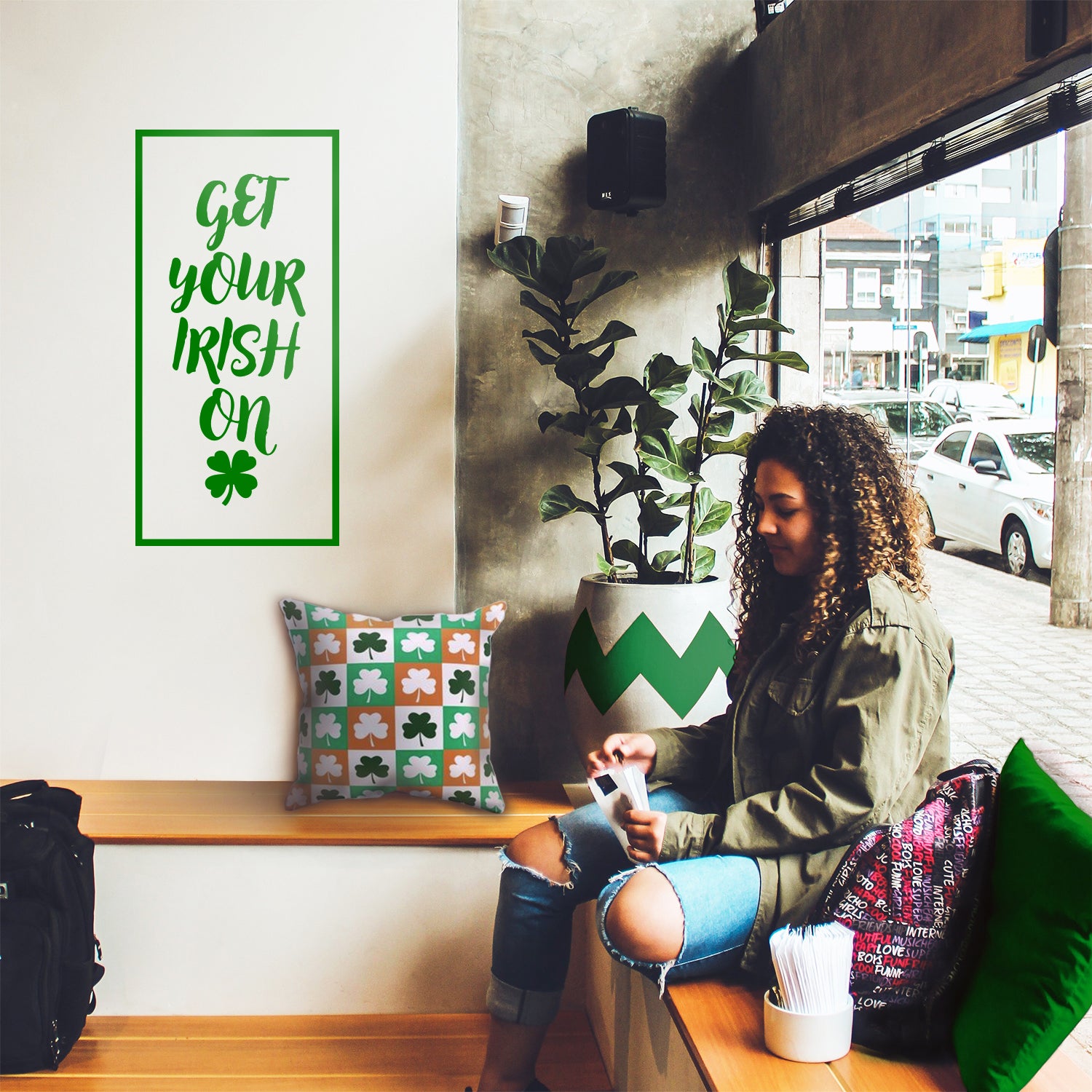 St Patrick's Day Vinyl Wall Art Decal - Get Your Irish On - 22.5" x 11" - St Patty's Holiday Home Living Room Bedroom Sticker - Coffee Shop Bar Apartment Decor (22.5" x 11", Green) 660078137635