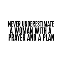 Never Underestimate A Woman with A Prayer and A Plan - 35" x 15" - Motivational Inspirational Quote - Living Room Bedroom Home Office Wall Decor - Modern Trendy Removable Sticker 660078115398