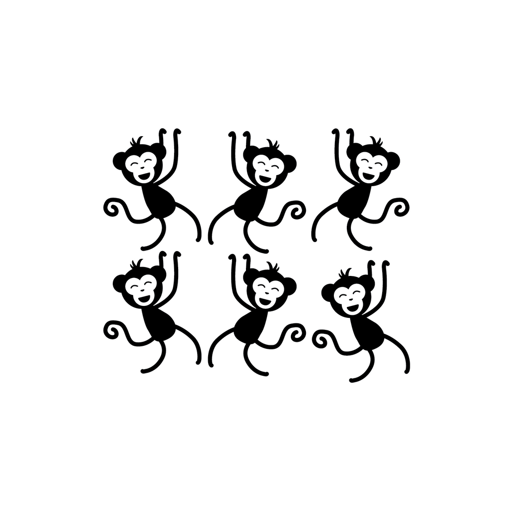 Set of 6 Vinyl Wall Art Decals - Monkeys - 4" x 5" Each - Bedroom Wall Art Vinyl Stickers - Unisex Nursery Animal Theme Decal - Kids Room Vinyl Wall Stickers 660078100592