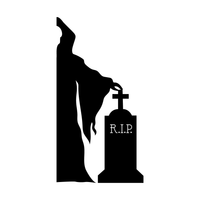 Vinyl Wall Art Decal - Grim Reaper and Grave - 43" x 22.5" - Fun Scary Halloween Seasonal Decoration Sticker - Day of The Dead Indoor Outdoor Wall Door Window Living Room Office Decor 660078120095