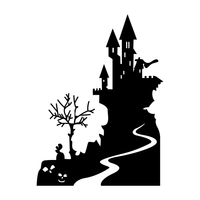 Vinyl Wall Art Decal - Halloween Castle - 30" x 22.5" - Spooky Seasonal Modern Decoration Sticker - Trendy Kids Teens Adults Indoor Outdoor Wall Door Window Living Room Office Decor 660078119983