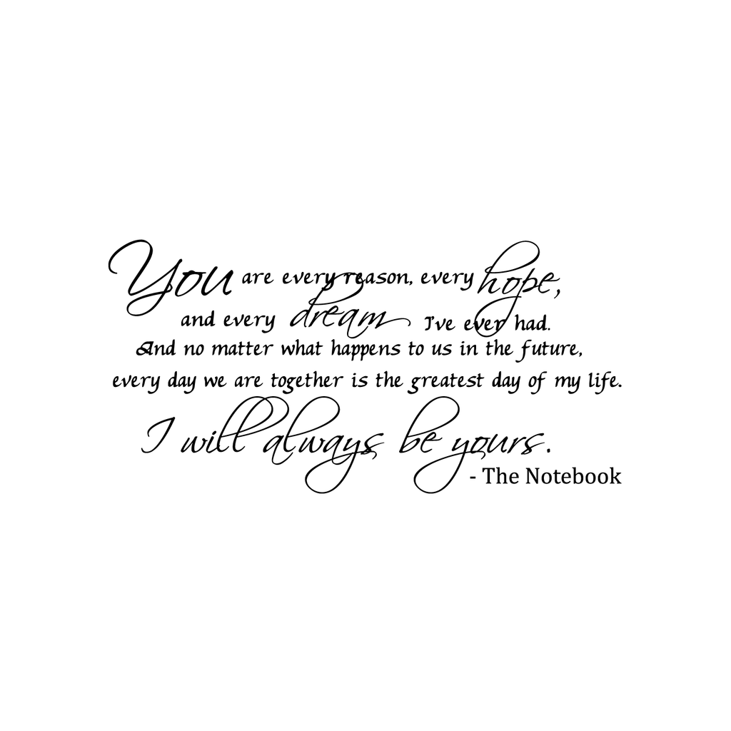 You are every reason, every hope, and every dream I've ever had. The Notebook Quote Vinyl Wall decal-30x15