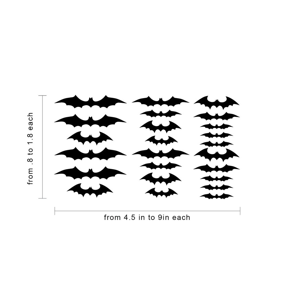 24 bat sets - 4.5 in to 9.5 in - Spooky Halloween decals
