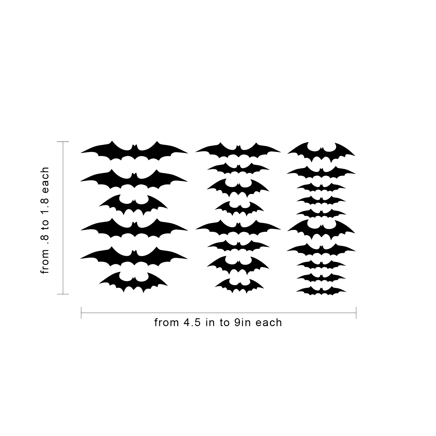 24 bat sets - 4.5 in to 9.5 in - Spooky Halloween decals