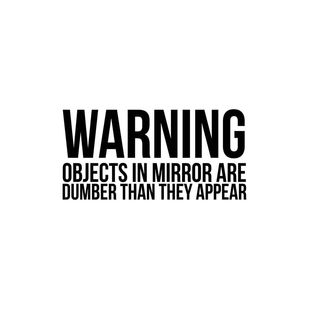 WARNING OBJECTS IN MIRROR ARE DUMBER THAN THEY APPEAR Sign - Wall Art Decal - 14" x 7" - Funny Bathroom Art - Peel Off Vinyl Stickers - Trendy Waterproof Decal - Restroom Wall Decoration Vinyl