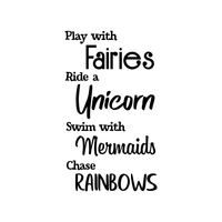 Vinyl Wall Art Decal - Play with Fairies Ride with Unicorns Swim with Mermaids - 40" x 23" - Cute Decor for Girls Toddlers Teens Tweens Bedroom Nursery Adhesive Home Decor - Removable Sticker Decals 660078115565