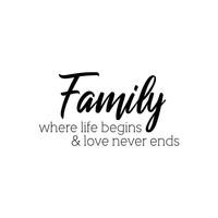 Vinyl Wall Art Decal - Family Where Life Begins & Love Never Ends - 22" x 12" - Inspirational Household Decoration Living Room Bedroom Indoor Outdoor Sticker Wall Decals for Home Decor