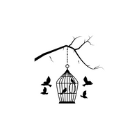 Tree Branch and Birdcage - 4.5" x 4.5" - Cute Animal Decor for Light Switch Window Mirror Luggage Car Bumper Laptop Computer Peel and Stick Skin Sticker Designs