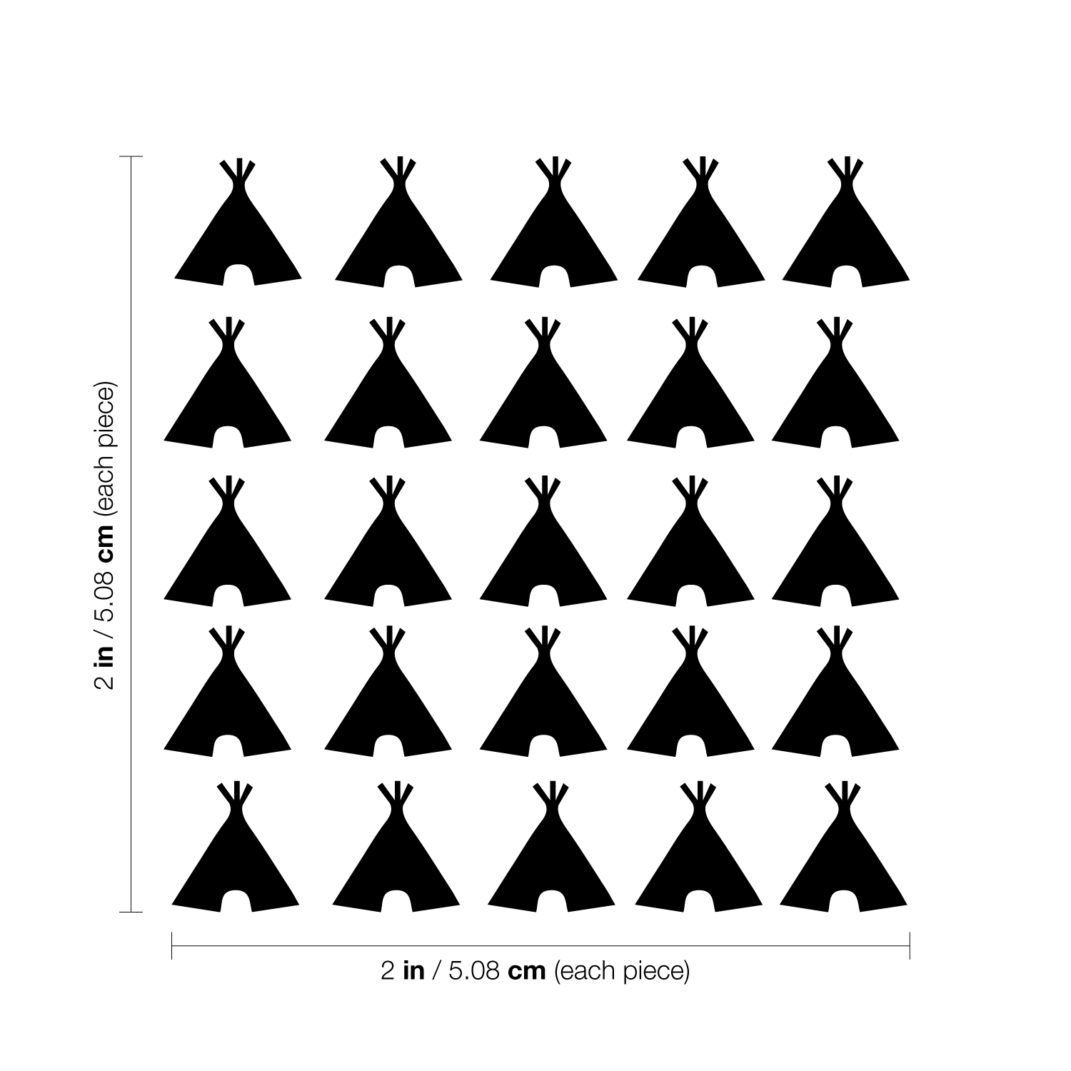 Set of 25 Vinyl Wall Art Decal - Teepee Tents - 2" x 2" Each - Kids Teens Room Stickers - Wild West Tribal Desert Theme Home Play Room Bedroom Nursery Living Room Apartment Decor 660078116050