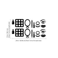 Makeup Set of 16 Vinyl Art Wall Decals - 1" to 4" Each - Vinyl Wall Stickers - Beauty Trend Vinyl Stickers - Bedroom Dorm Room Vinyl Stickers - Fashion Wall Art Vinyl Sticker Decor 660078099407