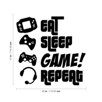 EAT, SLEEP, GAME, REPEAT - 46" x 47" - Gamers Wall Art Vinyl Decal - Video Gamers Cool Wall Decor- Decoration Vinyl Sticker - Teen Boys Room Decor - 660078090800