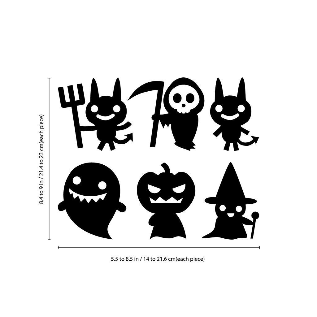 Set of 6 Vinyl Wall Art Decal - Halloween Characters - from 8.4" to 8.5" Each - Fun Halloween Seasonal Decoration Sticker - Indoor Outdoor Wall Door Window Living Room Office Decor 660078119723
