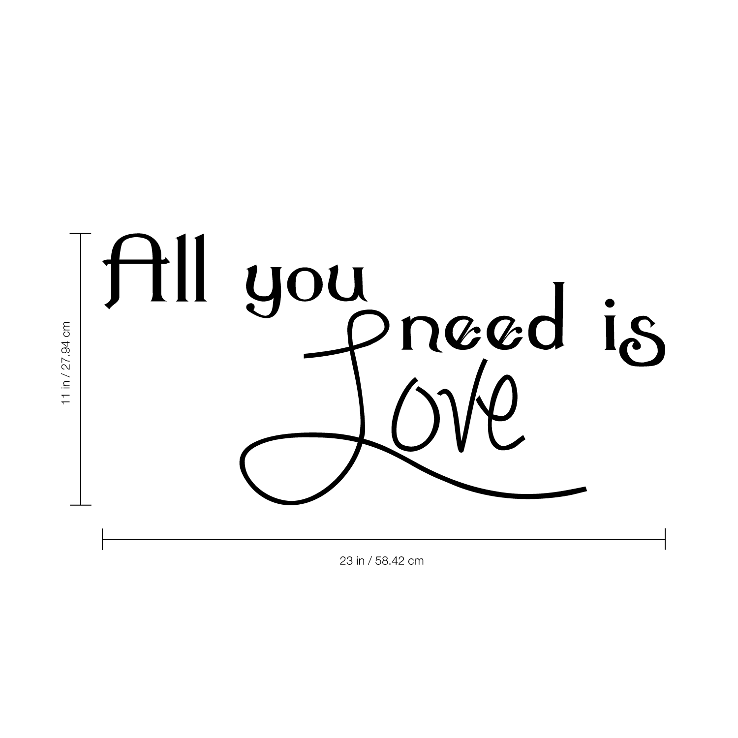 All you need is Love - 23" x 11" - the beatles inspired cute decal