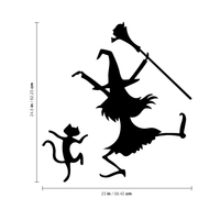 Vinyl Wall Art Decal - Dancing Witch and Cat - 24.5" x 23" - Fun Halloween Theme Seasonal Decoration Sticker - Indoor Outdoor Wall Door Window Living Room Office Decor 660078119747